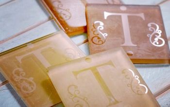 Etched Monogram Glass Tile Coasters