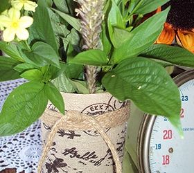 burlap covered cans, crafts, repurposing upcycling, Add some twine and your are done