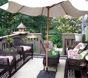outdoor deck in birmingham al, decks, outdoor furniture, outdoor living, painted furniture, porches, Yardsale umbrella kept the sun off