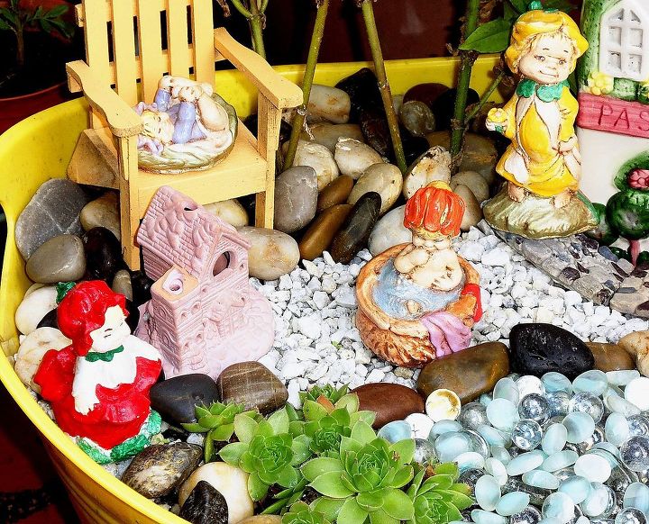fairy garden in a beverage tub, gardening, outdoor living, repurposing upcycling, Hens and Chicks