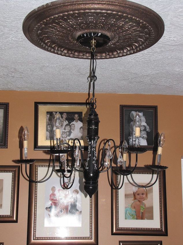 my homemade chandelier project bling, crafts, lighting, Bought a Medallion and painted it