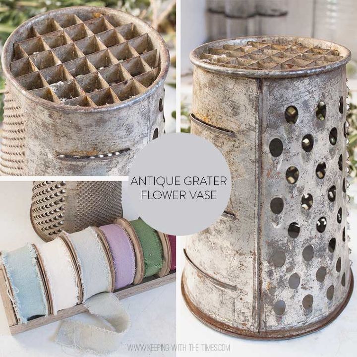 antique grater turned flower vase, flowers, gardening, repurposing upcycling, Use an antique grater as a flower vase