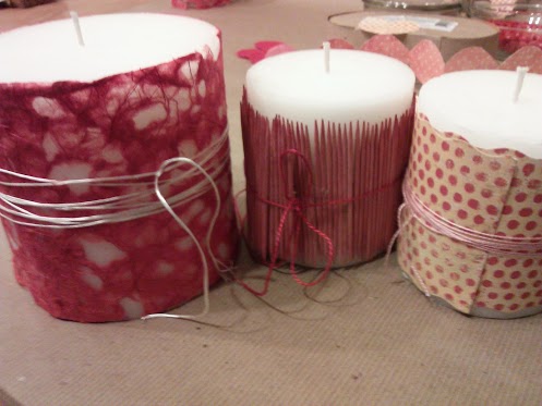 changeable valentine candle decor, crafts, seasonal holiday decor, valentines day ideas, Attach your paper or fabric with a little scotch tape and then tie it off with some twine or wire