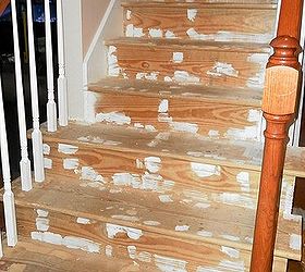 a creative staircase makeover, diy, stairs, After removing the carpeting and hours spread over weeks of plucking out staples the stairs are ready for a good sanding