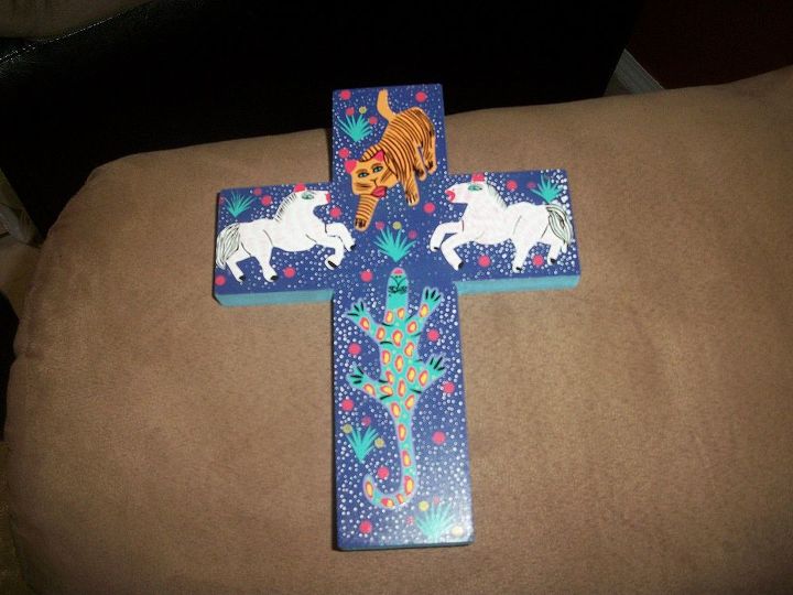 colorful wooden crosses, crafts, Before this was the painting already on cross
