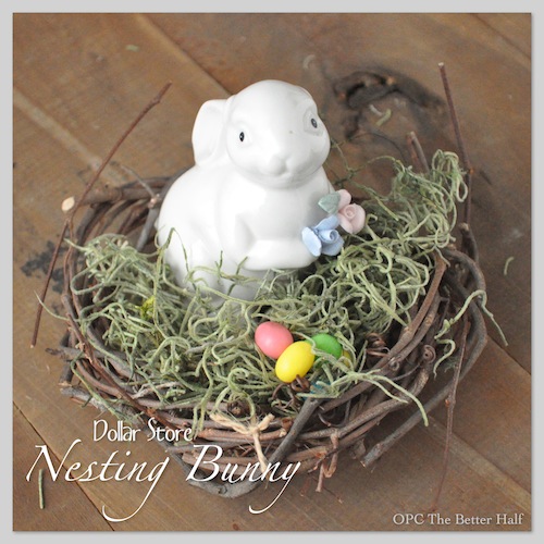 5 minutes or less five dollar store easter decor ideas under 5, easter decorations, seasonal holiday d cor, wreaths, Nesting Bunny using Dollar Store grape vine wreath moss and bunny figurine