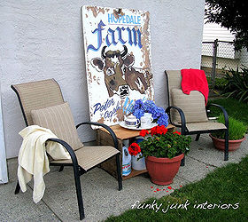 a collection of all my outdoor sitting areas, home decor, outdoor living, patio, porches, Here s a fun little spot by the pool The old farm sign sets the stage well more at