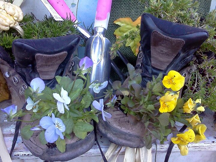 another pair of boots retired, container gardening, gardening, repurposing upcycling