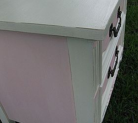 pretty in pink nightstand makeover with annie sloan chalk paint, chalk paint, painted furniture, The pink insets were painted with a sample pot from Glidden mixed with AS Old White to soften the look give it a chalk like finish and for durability