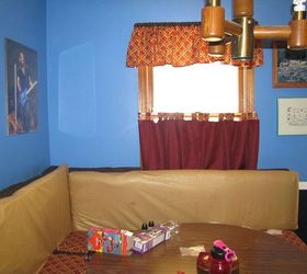 q help love the light but it has problems, diy, lighting, This is the room it s in a dining room with built in banquette red blue gold tan