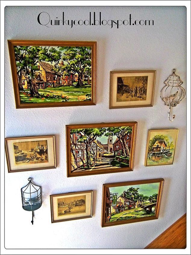 foyer update paint by number and flea market finds gallery wall, home decor, Paint by numbers and vintage pictures as a gallery wall