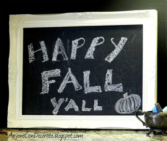happy fall y all my kitchen fall decor, seasonal holiday decor, Chalkboard Fun I made this chalkboard for under 3