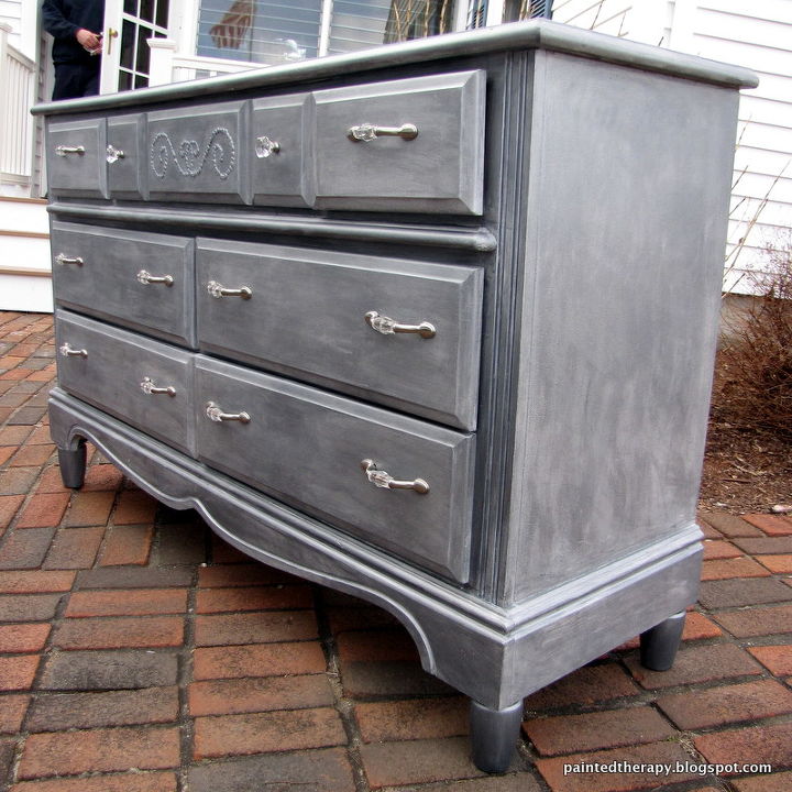 give that boring furniture a shine with a faux zinc finish, painted furniture