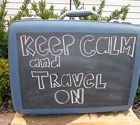 vintage suitcase repurposed into a chalkboard, repurposing upcycling, Blue vintage suitcase recycled into a chalkboard