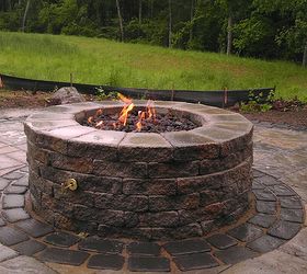 techo bloc blu 60 with villagio banding gas firepit and aquabasin make for a, Incorporated a gas burner into Techo bloc s firepit kit