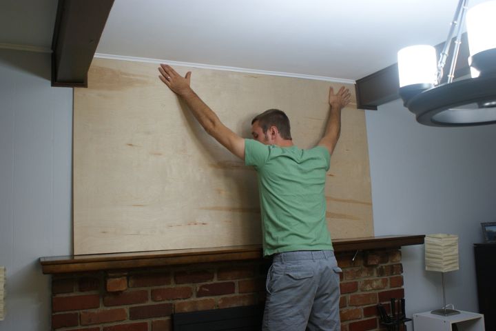 diy fireplace installation, diy, fireplaces mantels, home decor, how to, painting, We then took the plywood into the fireplace room to make sure if fit