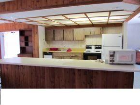 q small kitchen wall, home improvement, kitchen design, kitchen island, I ve seen some great ceiling ideas and I favor traditional or primitive though this house doesn t cry out for either I haven t measured but it is probably 96 of counter plus fridge and stove