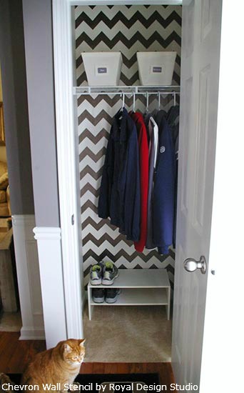chic stenciled closet ideas, cleaning tips, home decor, painting, A touch of Modern Allover Pattern with the Modern Chevron Stencil by one of our fabulous customers