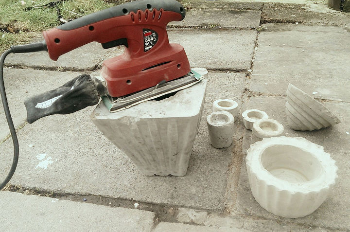 diy concrete and cement planters and candle holders, for some sanding