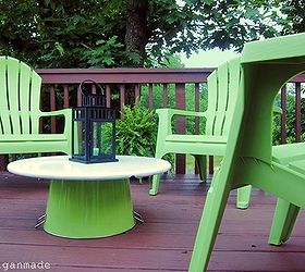 an inexpensive bright green outdoor update, decks, outdoor furniture, outdoor living, painted furniture, Turn a drink tub into a low coffee table