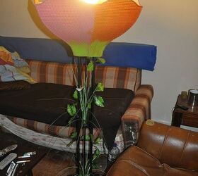 stuff i make, crafts, diy, painted furniture, old stand lamp and old lamp shade painted and pimped to look like a flower