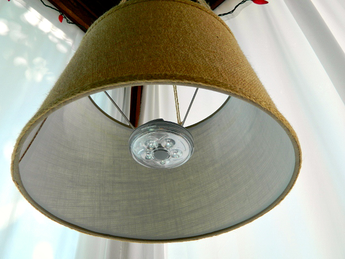 off the grid drum shade pendant, electrical, lighting, Off the grid drum shade pendant using battery operated LED light