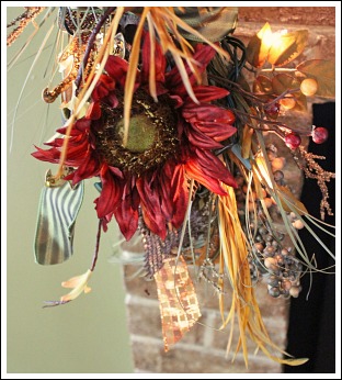 fireplace mantel decorating for fall, christmas decorations, fireplaces mantels, seasonal holiday d cor, I chose some red sunflowers to give my garland a pop of color