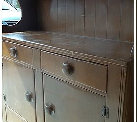 early 20th century hutch revived, painted furniture, This before picture really doesn t show how marked up the finish was but you get the idea