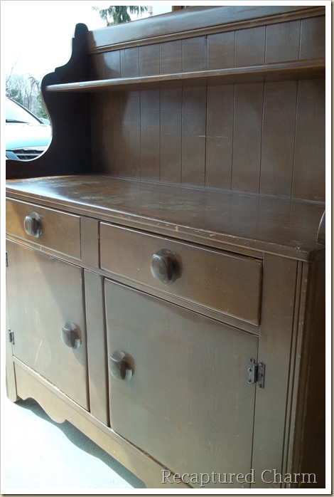 early 20th century hutch revived, painted furniture, This before picture really doesn t show how marked up the finish was but you get the idea