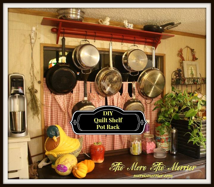 from quilt shelf to pot rack, home decor, kitchen design, repurposing upcycling, shelving ideas