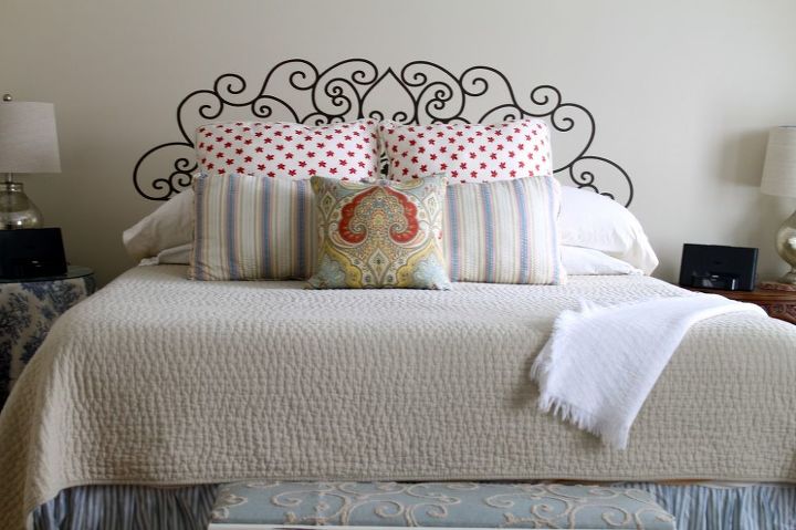 faux french head board from a decal, bedroom ideas, home decor, wall decor, It took three of us to place the decal on the wall so that it would be straight