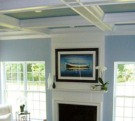 what color should i paint the ceiling, painting, coffered ceiling in blue white trim via DecoratingbyDonna com