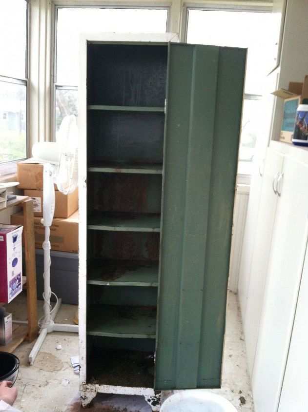 old metal cabinet turned into pantry, painted furniture, I got this cabinet at a local thrift store for 20
