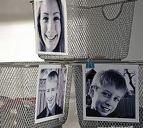 entryway organization with wire mesh bins, foyer, home decor, shelving ideas, storage ideas, Print a square format black and white portrait of each family member