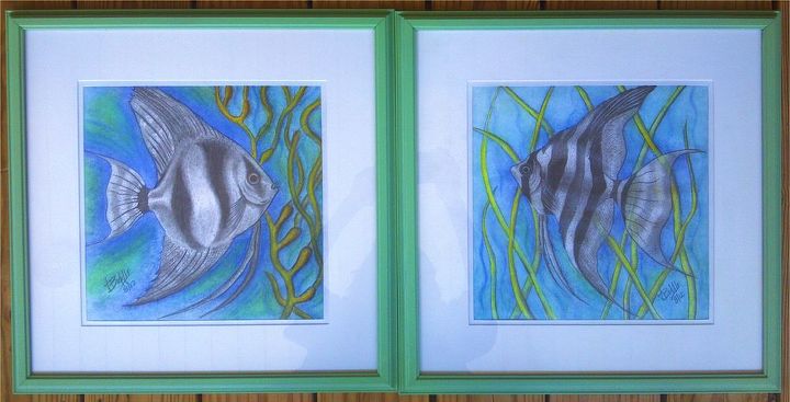my art did these for the foyer in the myrtle beach house, home decor, painting, Angelfish