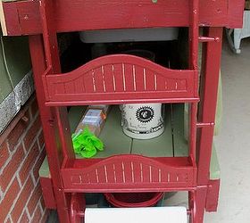 my new diy potting bench, diy, gardening, how to, outdoor living, woodworking projects, attached a kitchen spice rack to one side that had a paper towel holder how convenient