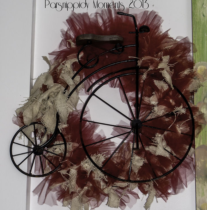 burlap bike wreath, crafts, repurposing upcycling, wreaths