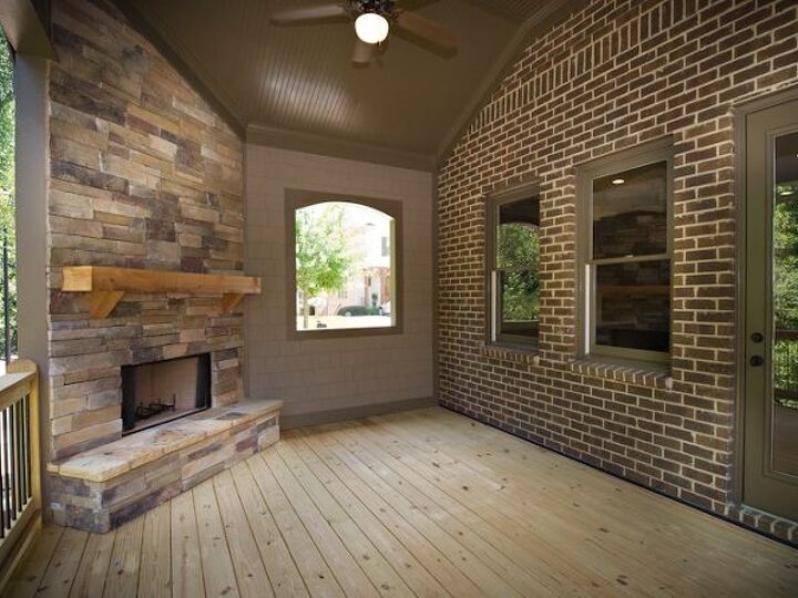 what s your favorite way of enjoying your outdoor living space, decks, fireplaces mantels, home decor, outdoor living, Outdoor Living Space with Built In Fireplace in one our new homes in Alpharetta