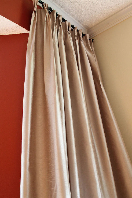 a new twist on bay window curtains, home decor, reupholster, window treatments, windows