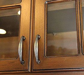 white to wood, kitchen cabinets, kitchen design, painting, Close up of detail on glass doors