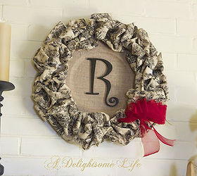 winter mantel with diy toile fabric and monogram wreath, fireplaces mantels, seasonal holiday d cor, thanksgiving decorations, wreaths