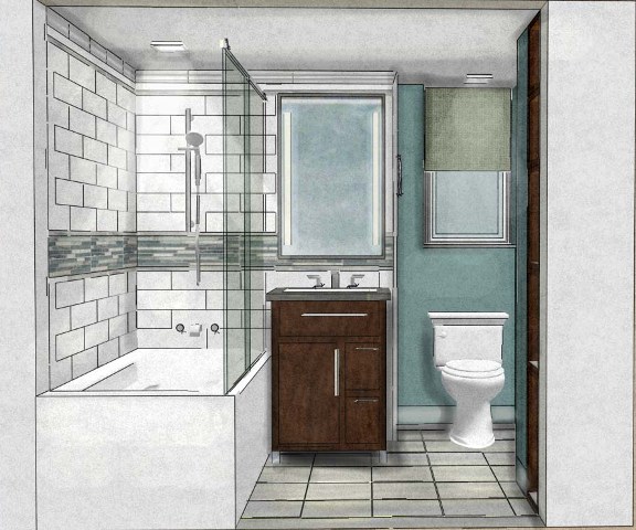 three dimensional visual renderings, Condo bathroom rendering in Scarsdale NY