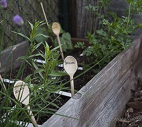fun garden markers and plant support in my vegetable garden, gardening, Wooden kitchen spoons mark herbs and seeds