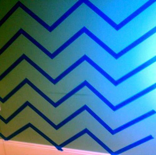 living room chevron wall navy, painting, wall decor, Beginning the wall was light blue