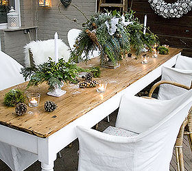 christmas outdoor decor, outdoor living, seasonal holiday decor, Our refectory table is long and skinny but dresses up beautifully