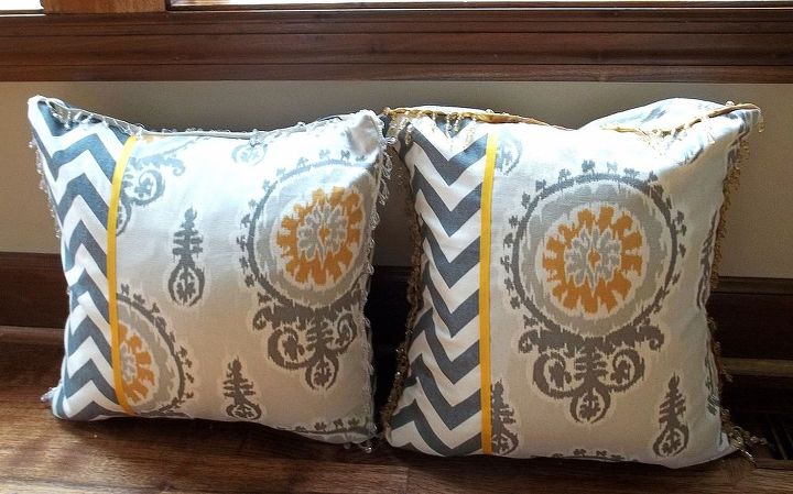 diy pillows and children s sewing project, crafts, Chevron ikat pillow with yellow ribbon