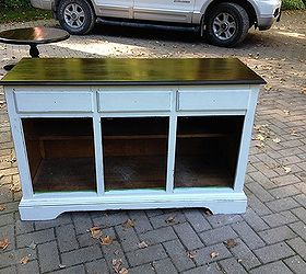 painted vintage furniture, painted furniture, repurposing upcycling, Top of buffet sanded and restained