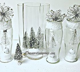 decorating in vases to create a christmas glass vignette and snow, crafts, seasonal holiday decor, Using Dollar Store Vases and Christmas decorationsto create a Christmas Vignette
