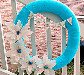 spring yarn wreath with burlap flowers, crafts, seasonal holiday decor, wreaths