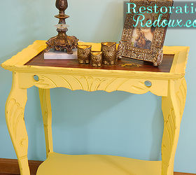 how chalkpaint transformed a vintage table, painted furniture, Yellow Table After